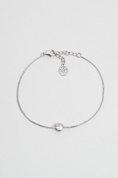 Romantik Aşk 18 Ayar Beyaz Altın Kaplama 18 Cm Gümüş Kalp Bileklik