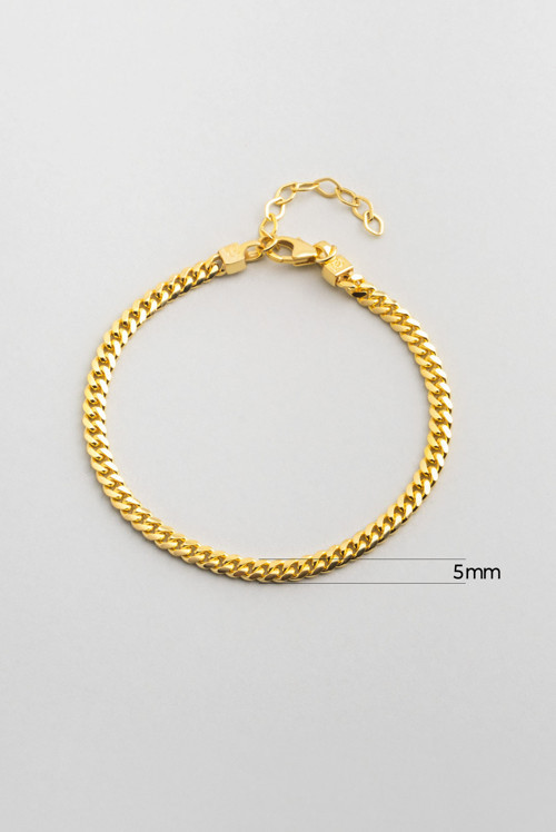 Klasik 18 Ayar Sarı Altın Kaplama 19 Cm Gümüş Gurmet 5 Mm Zincir Bileklik
