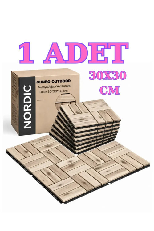 1 Adet Akasya 30x30 Ahşap Geçmeli Karo deck NATURAL YAĞSIZ
