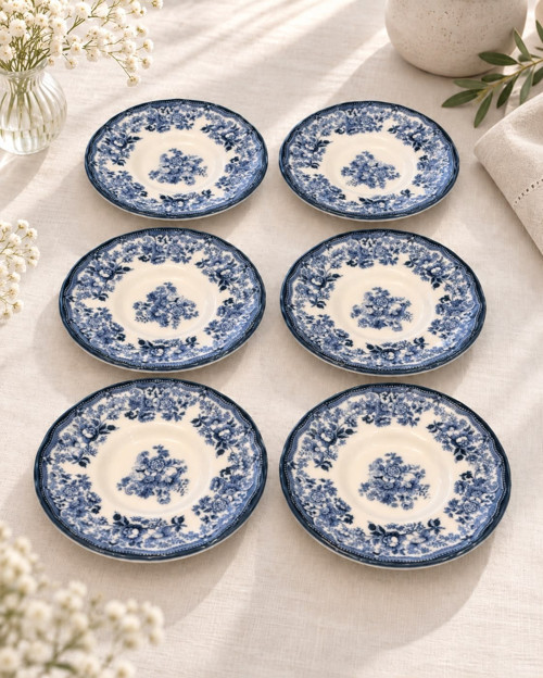 6'lı Porselen Velour Navy Çay Tabağı