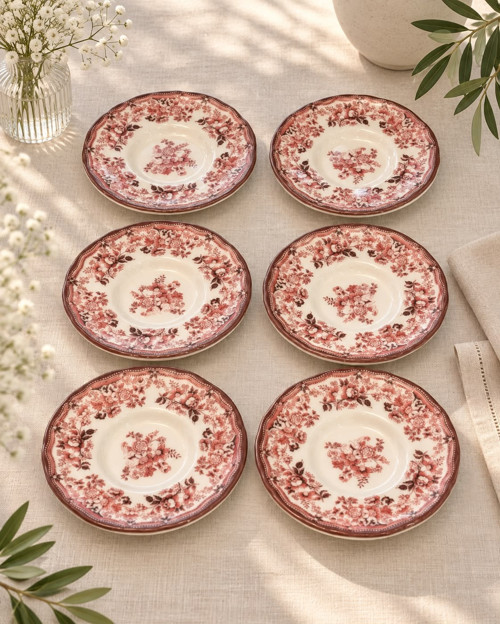 6'lı Porselen Velour Maroon Çay Tabağı