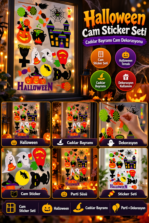 Halloween Cam Sticker Seti Cadılar Bayramı Parti Dekorasyon Cam Süsü Pencere Sticker Aksesuarı
