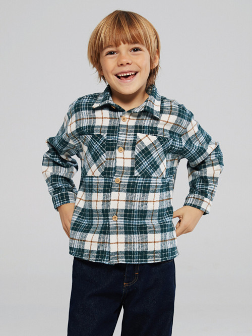 LCW Kids Yeşil Ekose Erkek Çocuk Oduncu Gömlek