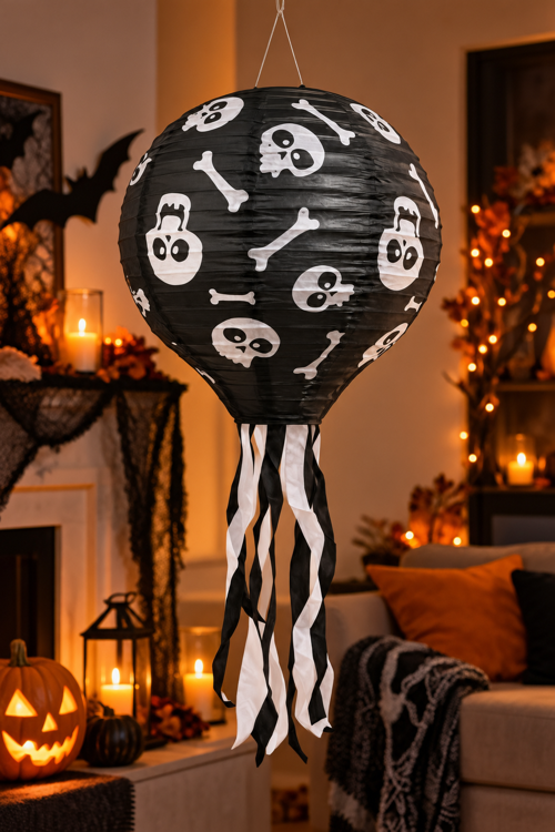 Halloween Kuru Kafa Desenli Japon Feneri Çin Feneri Kağıt Süsü Cadılar Bayramı Parti Ev Dekoru