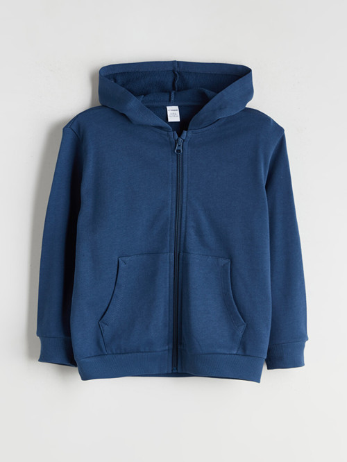 LCW Kids İndigo Kapüşonlu Basic Uzun Kollu Erkek Çocuk Fermuarlı Sweatshirt