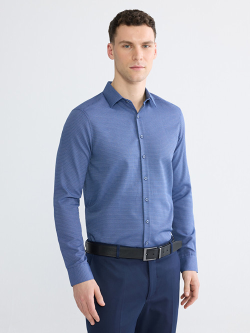 LCW BUSINESS Lacivert Slim Fit Uzun Kollu Armürlü Erkek Gömlek