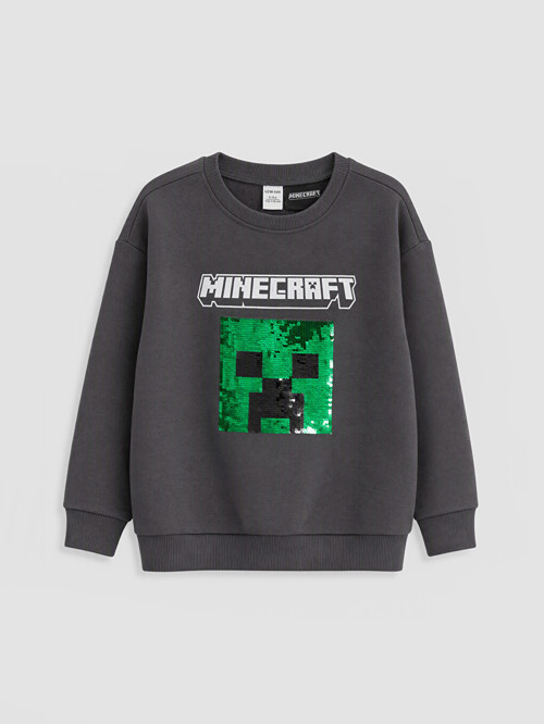 LCW Kids Antrasit Minecraft Payetli Erkek Çocuk Sweatshirt