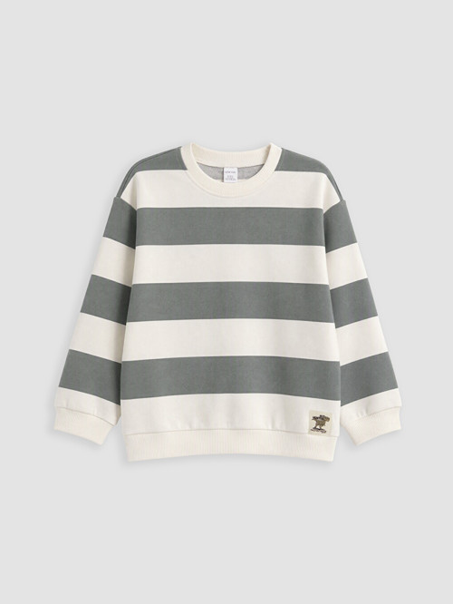 LCW Kids Bej Çizgili Erkek Çocuk Sweatshirt