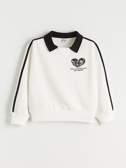 LCW Kids Ekru Polo Yaka Kız Çocuk Sweatshirt