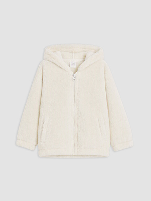 LCW Kids Ekru Kapüşonlu Kız Çocuk Fermuarlı Sweatshirt