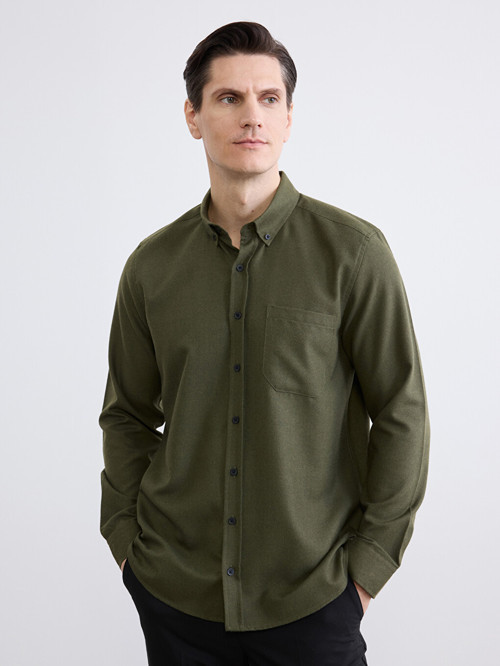 LCWAIKIKI Classic Haki Regular Fit Gabardin Erkek Gömlek