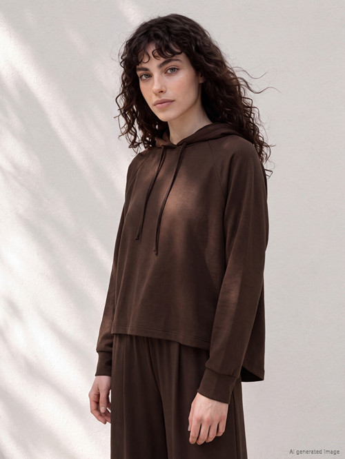 LCW Petite Kahverengi Bağcıklı Soft Touch Kadın Hoodie