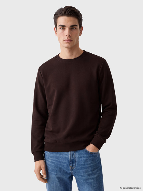 LCWAIKIKI Classic Kahverengi Bisiklet Yaka Erkek Kalın Sweatshirt