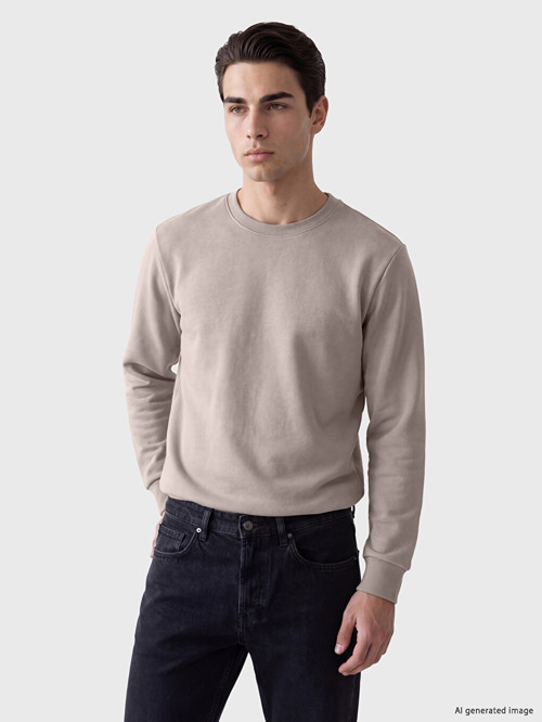 LCWAIKIKI Classic Kahverengi Bisiklet Yaka Erkek Kalın Sweatshirt