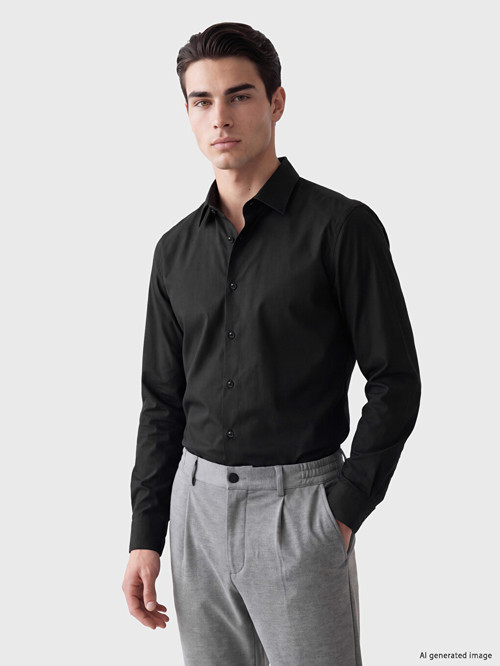 LCW BUSINESS Siyah Slim Fit Gabardin Erkek Gömlek