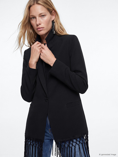 LCW Vision Siyah Püsküllü Kadın Blazer Ceket