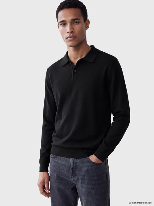 LCW Vision Siyah Polo Yaka Erkek Triko Kazak