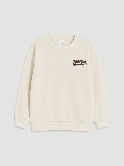 LCW Kids Bej New York Baskılı Erkek Çocuk Sweatshirt