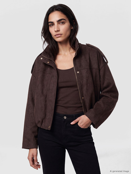 LCW Vision Kahverengi Oversize Kadın Bomber Süet Görünnümlü Ceket