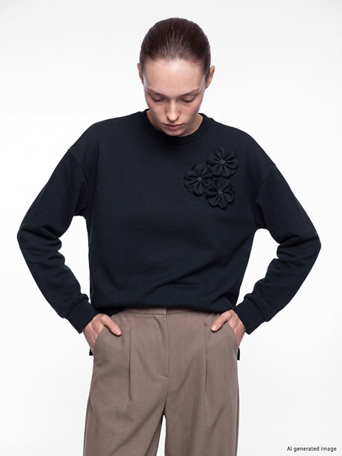 LCW Comfort Lacivert Çiçekli Soft Touch Kadın Sweatshirt