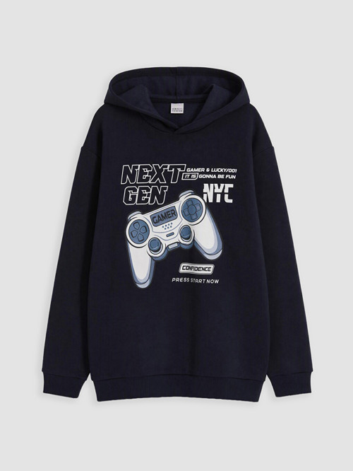 LCW Kids Lacivert Baskılı Erkek Çocuk Kalın Sweatshirt