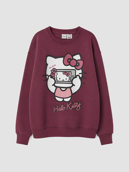 LCW Kids Mürdüm Bisiklet Yaka Hello Kitty Baskılı Kız Çocuk Kalın Sweatshirt