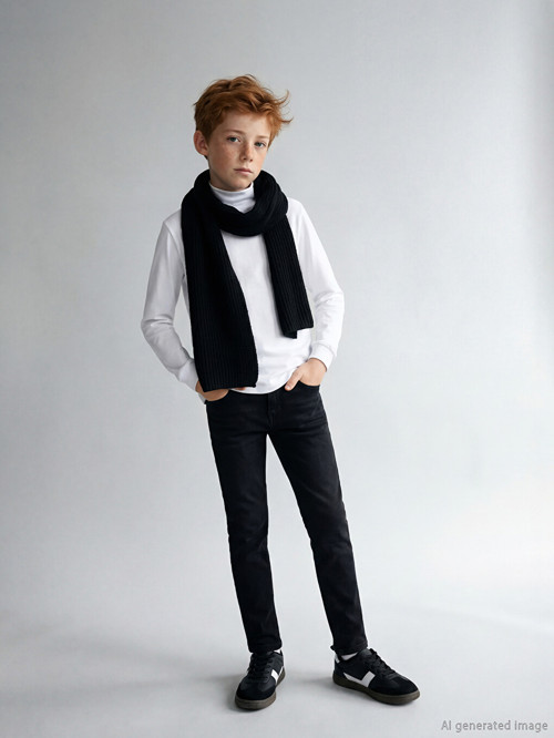 LCW Kids Siyah Beli Lastikli Polar Astarlı Erkek Çocuk Jean Pantolon