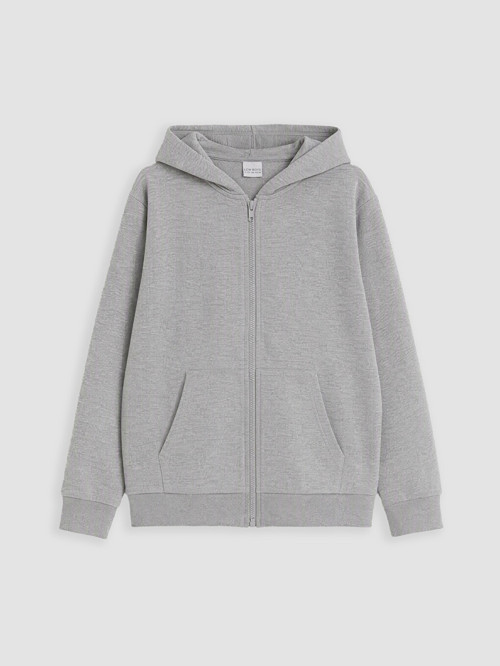 LCW Kids Gri Kapüşonlu Erkek Çocuk Fermuarlı Sweatshirt