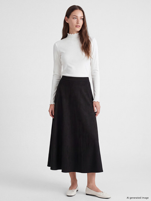LCW Modest Siyah Beli Lastikli Kloş Etek