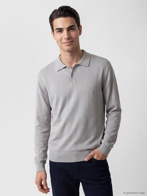 LC WAIKIKI Gri Polo Yaka Regular Fit Erkek Triko Kazak