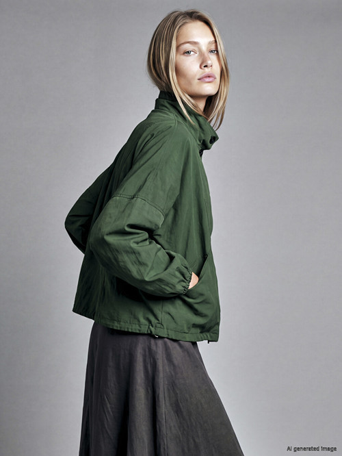 LCW Vision Yeşil Dik Yaka Oversize Kadın Mont