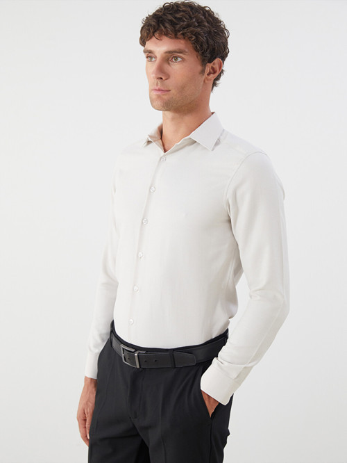 LCW BUSINESS Bej Slim Fit Uzun Kollu Armürlü Erkek Gömlek