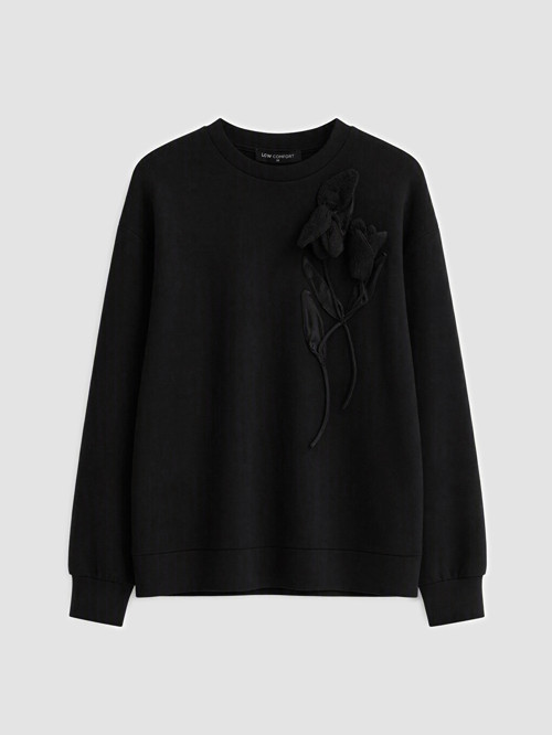 LCW Comfort Siyah Nakışlı Soft Touch Kadın Sweatshirt