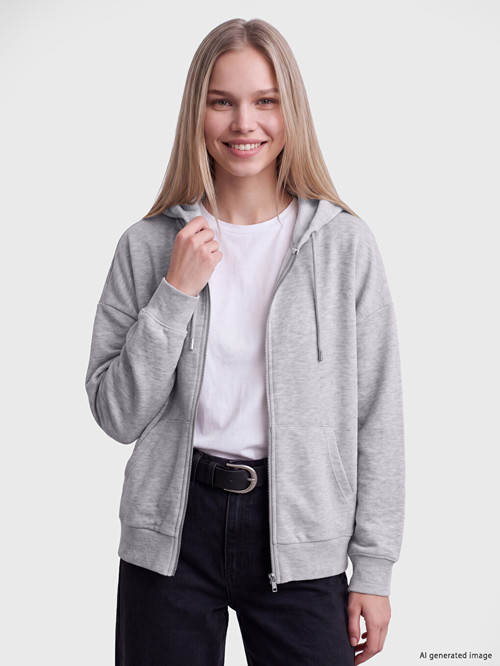 LCW Vision Gri Kapüşonlu Oversize Kadın Fermuarlı Sweatshirt