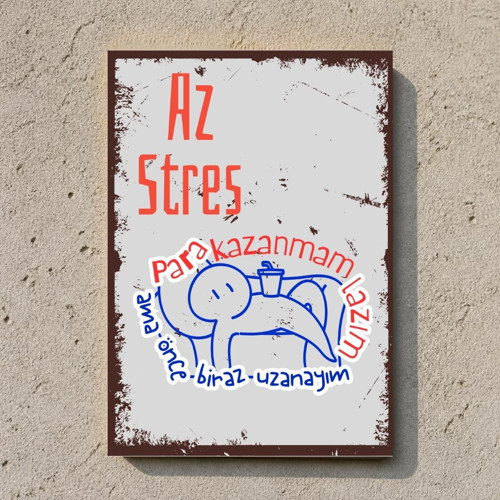 Az Stres Eğlenceli Yazılı Ahşap MDF Tabela - 20x28 cm Retro Tasarım Duvar Panosu