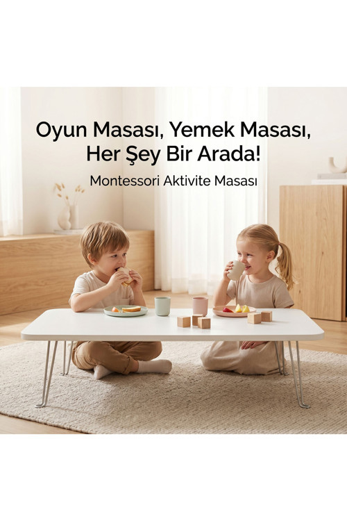 Montessori Aktivite Masası 90x50 cm Katlanır Ayaklı – Çocuk Oyun, Yemek ve Etkinlik Masası