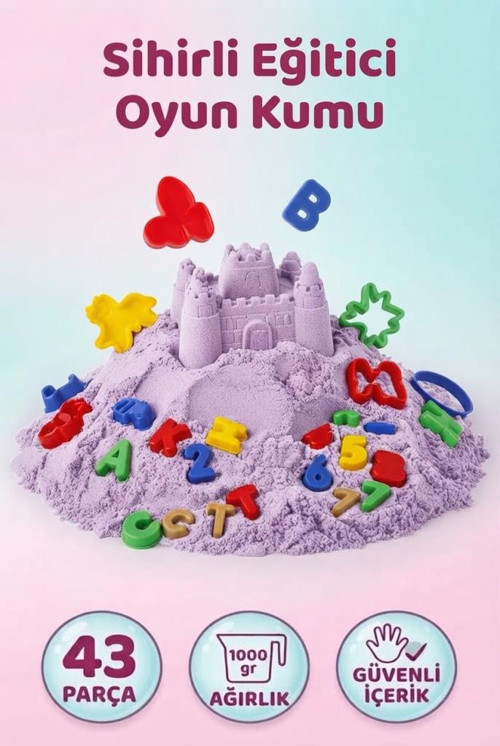 Sihirli Eğitici Oyun Kumu 1000 gr 43 Parça Kinetik Kum Seti Alfabe ve Sayı 3D Kalıplı Çocuk Oyuncağı
