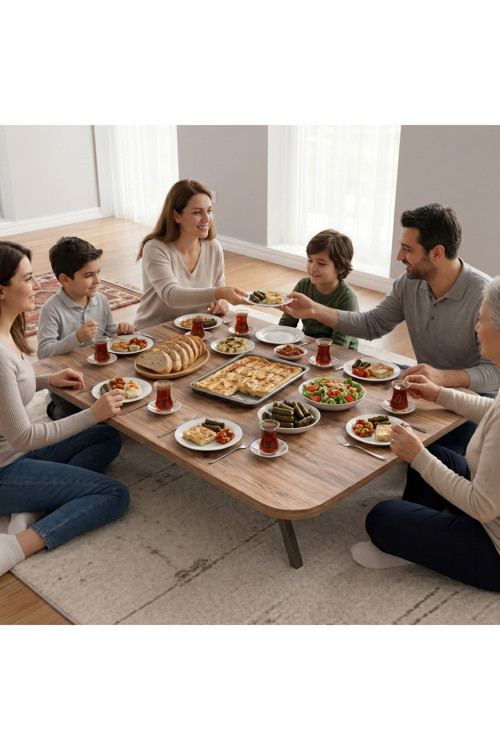 Ratemo Ahşap Desenli Oval Yer Sofrası 119x89 cm Metal Ayaklı 6 Kişilik Yemek Masası