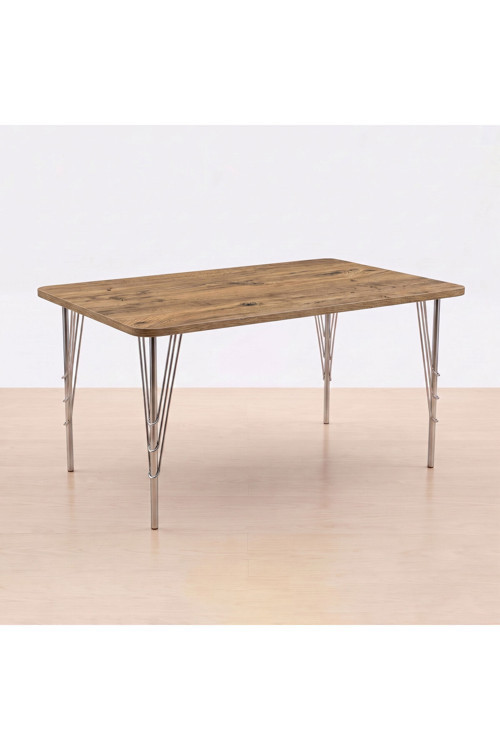 Modern Ahşap Desenli 6 Kişilik Yemek Masası 119x89 cm – Sabit Metal Ayaklı Sağlam Mutfak Masası, Çalışma Masası, Balkon Masası