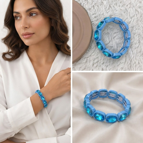 💎 Premium Parlak ve Şık Mavi Taşlı Esnek Lastikli Reçine Kadın Bileklik (20 cm)
