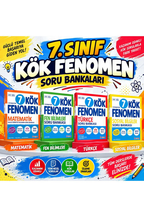 Fenomen 7. Sınıf Kök Soru Bankası Seti: Matematik, Fen Bilimleri, Türkçe, Sosyal Bilgiler - Yeni Maarif Model - 4 Kitap