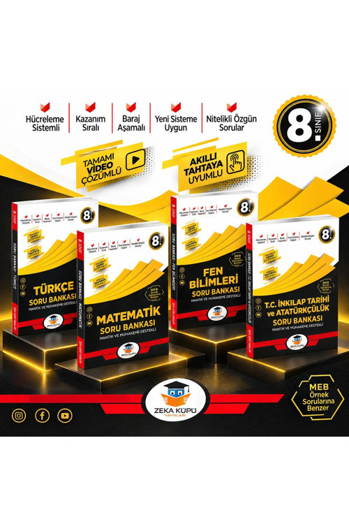 Zekaküpü 8.sınıf Türkçe, Matematik, Fen Bilimleri, İnk. Tarihi Soru Bankası SET