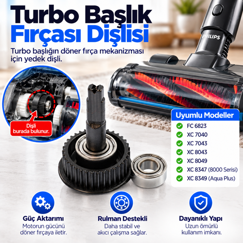 Philips XC 8347 8000 Serisi SpeedPro Max Süpürge ile Uyumlu Turbo Başlık Fırçası Dişlisi