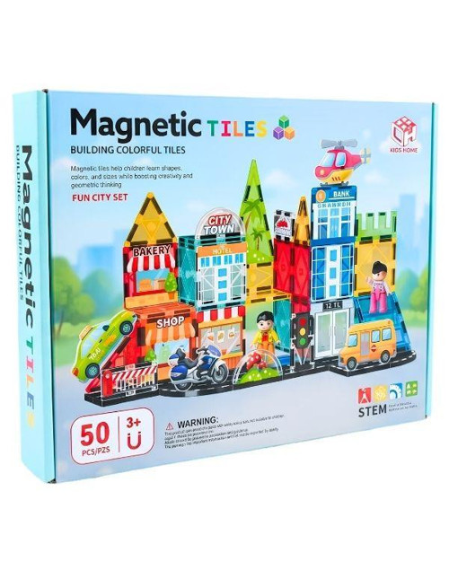 KZL Kids Home Fun City Şehir Temalı Araçlı Manyetik Yapı Blokları Seti 7.5 cm 50 Parça 188M503
