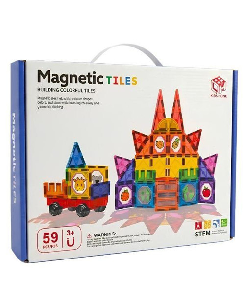 KZL Kids Home Renkli Manyetik Yapı Blokları ve Araç Seti 7.5 cm 59 Parça 188M81