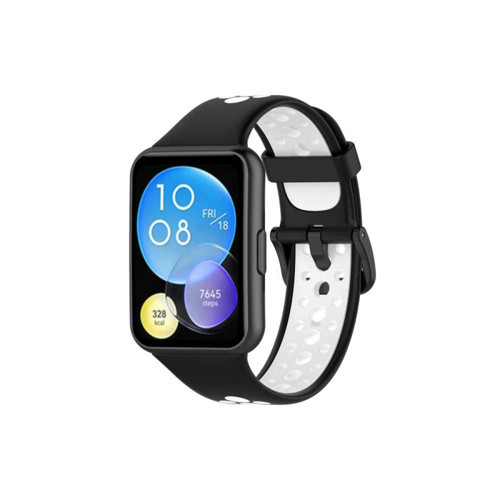 Huawei Watch Fit 2 Spor Delikli Kordon - Siyah-beyaz