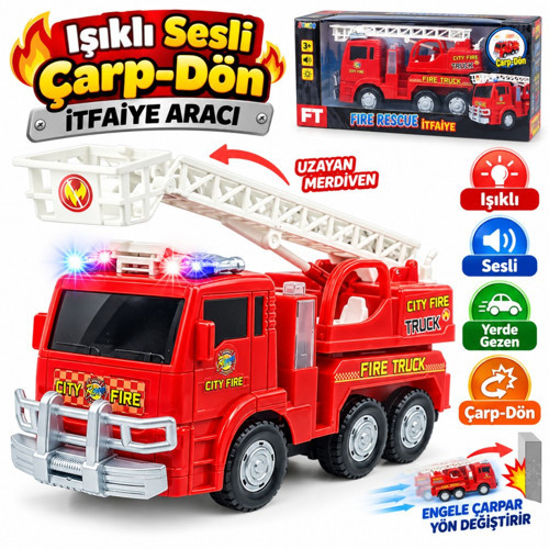 Merdivenli İtfaiye Aracı Işıklı Sesli Çarpıp Döner Kendi Gezer