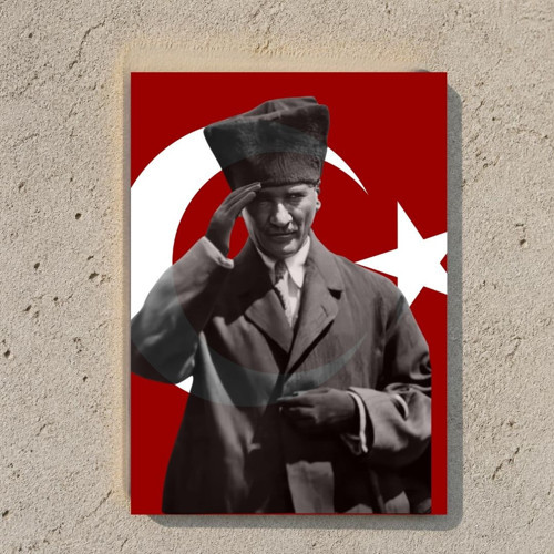 Mustafa Kemal Atatürk Kalpaklı MDF Duvar Panosu - 20x28 cm Dekoratif Ahşap Tablo