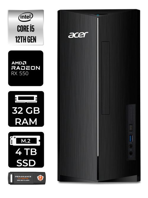 Aspire i5 12400 32GB RAM 4TB SSD RX550/4GB FDOS DT.BHUEM.005 MASAÜSTÜ PC & PER4 BELLEK