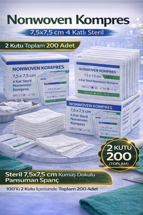 Steril Emici Spanç 7,5 x 7,5 cm 4 Katlı - 2 Kutu 200 Adet